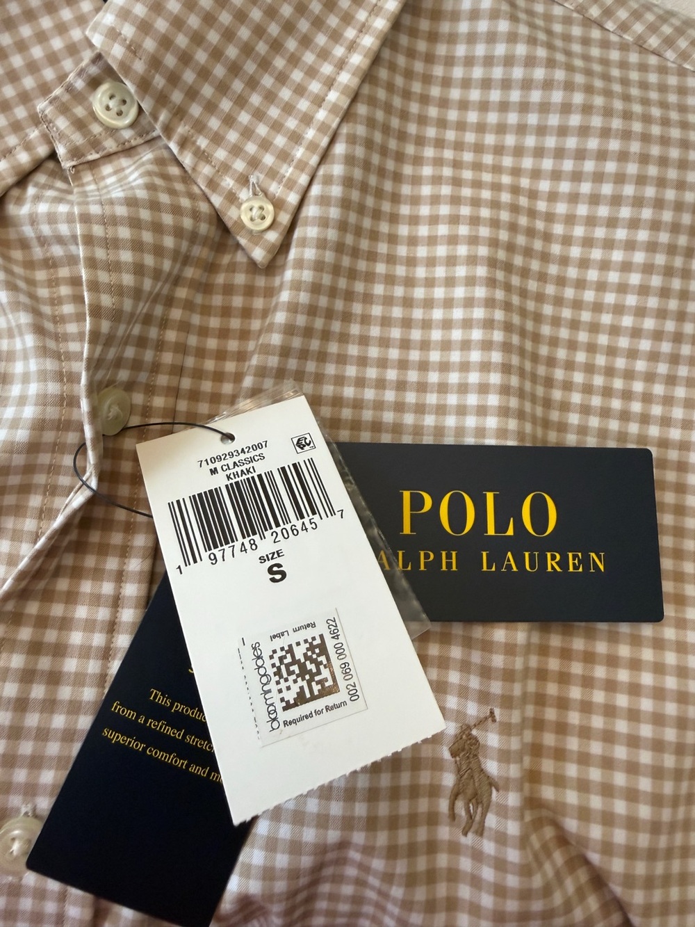 Polo Ralph Lauren Classic Fit Gingham Button Down Shirt Small Khaki Stretch - Picture 6 of 10